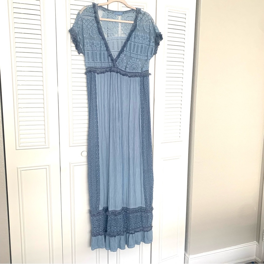 Scandal Made in Italy Blue Cover Up Dress Eyelet Lace Boho Women’s Sz M/L